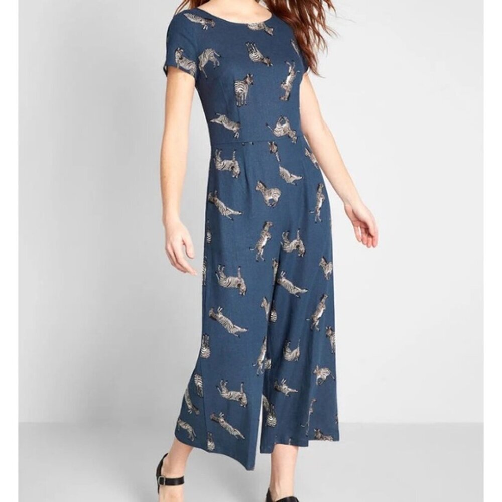 ModCloth "Bold Nation" Tie-Waist Jumpsuit in Zebras